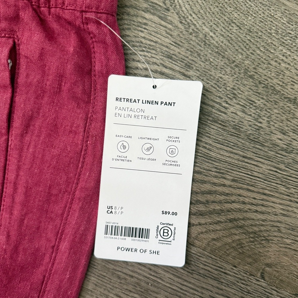 Athleta Retreat 100% Linen Jogger Pants Size 8P Petite NWT Pink Travel Casual - Picture 12 of 12